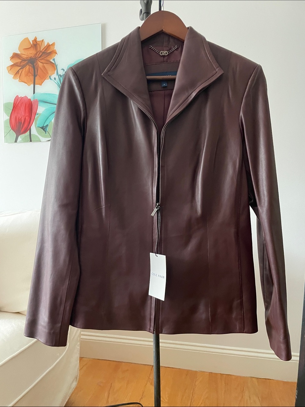 Cole Haan Deep burgundy Leather Zip Jacket